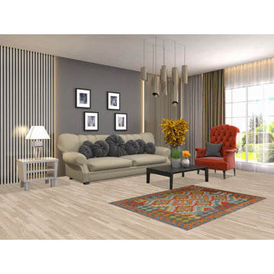 Tapis géométrique en laine Kilim