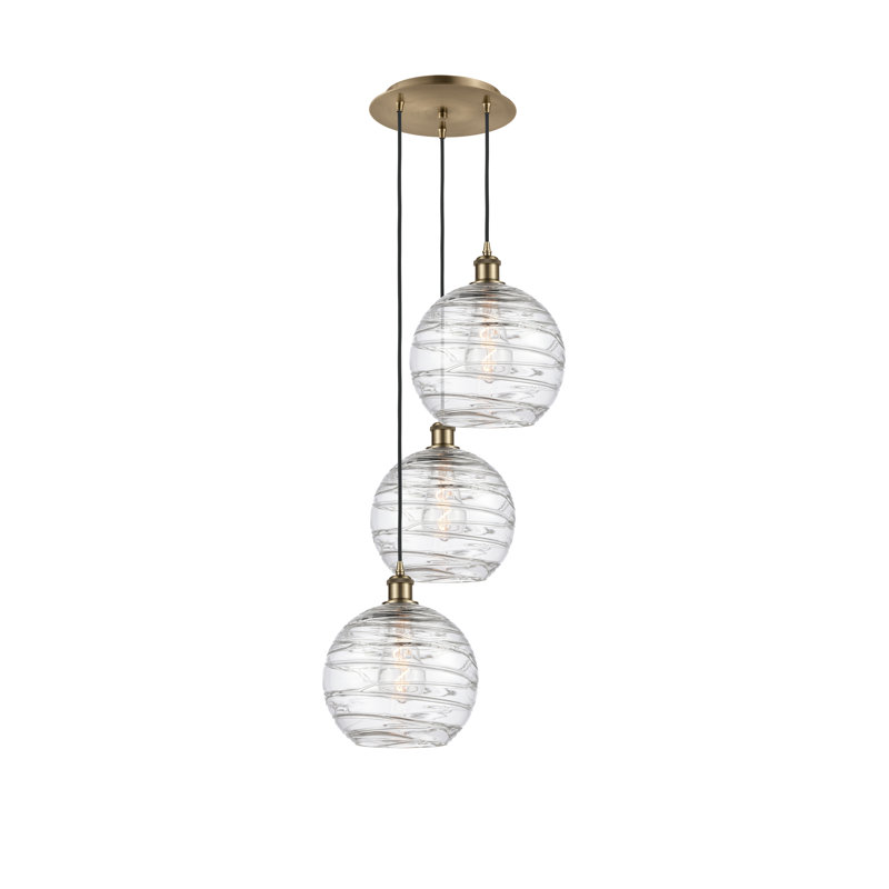Cindi 3 - Light Cluster Pendant, Antique Brass, 30" H x 16.75" W x 16.75" D, Clear Deco Swirl