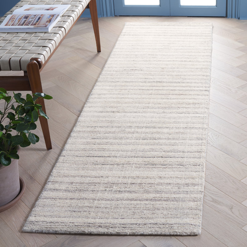 Brileigh Hand Loomed Wool/Viscose/Cotton Striped Rug in Ivory/Gray, Runner 2'3" x 8'