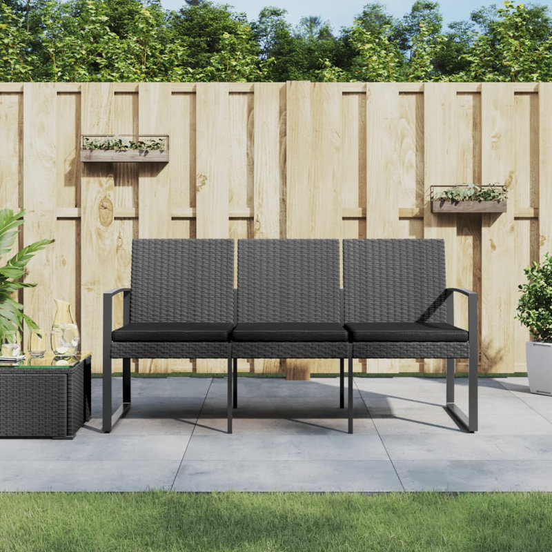 Banc de jardin en osier Gyula, Gris foncé / gris anthracite, Noir