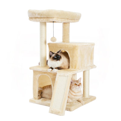 34-Inch Multilevel Plush Double Condos Cat Tree