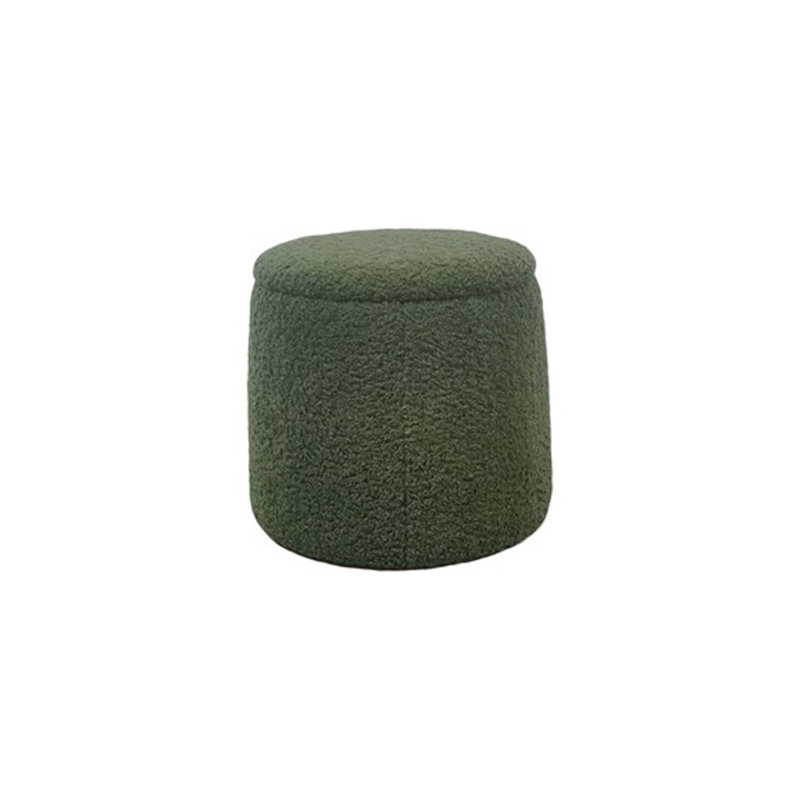Repose-pieds rond avec rangement en mousse haute densité et tissu bouclé vert doux, parfait pour les sièges supplémentaires et le rangement caché