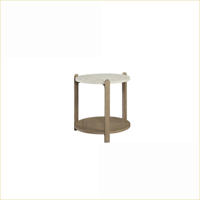 Table basse au fini caramel avec plateau en pierre naturelle - pieds robustes et tablette inférieure fonctionnelle