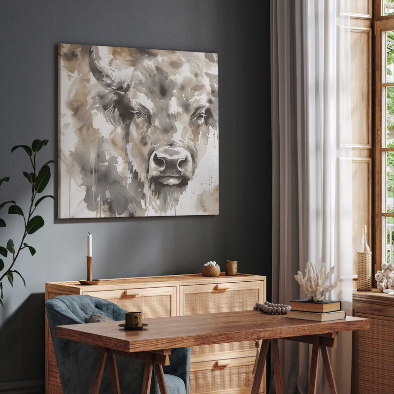 «Abstract Buffalo Portrait I», reproduction sur toile, Toile tendue, H 16 po x l 16 po x P 1,25 po