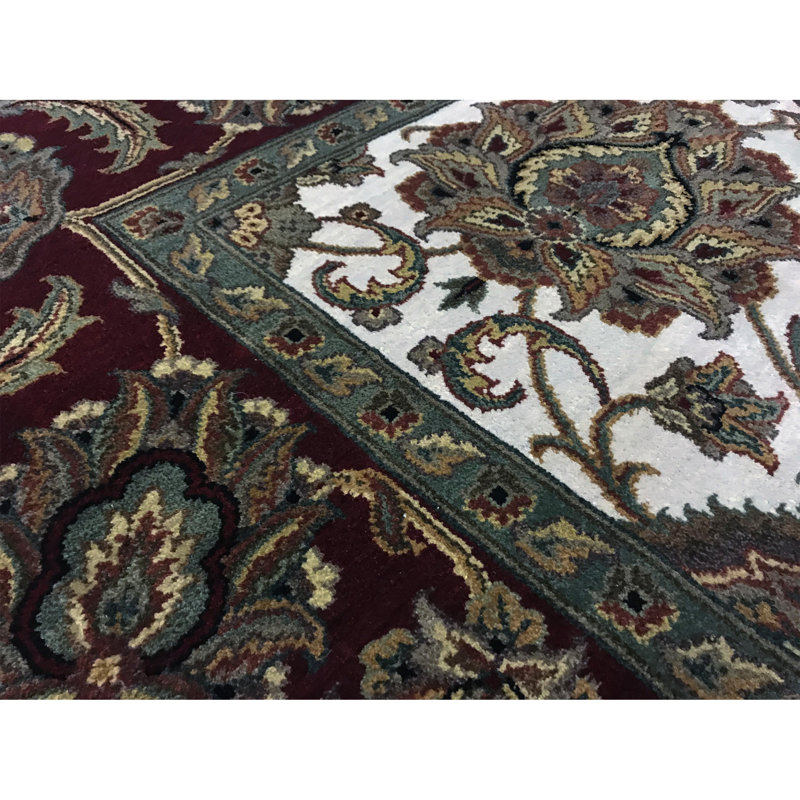 Tapis ivoire et rouge noué à la main de haute qualité Trinity, Rectangle 9 pi 1 po x 12 pi 1 po