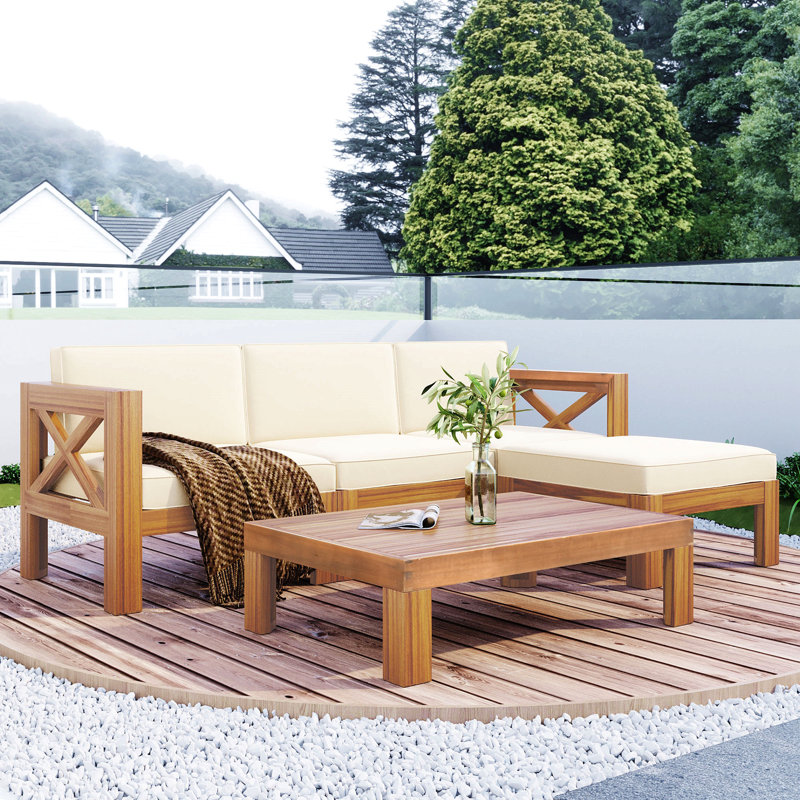 Ensemble de conversation modulaire avec canapé et coussins 5 pièces, Crème, crème