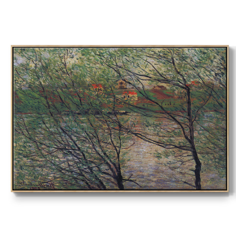 "His Bank, The Island De La Grande Jatte", reproduction d'art encadrée sur toile par Claude Monet, H 25 po x l 37 po x P 2 po