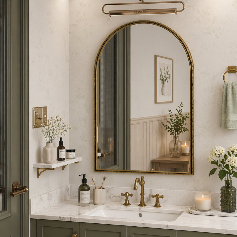 Miroir arqué, miroir mural pour salle de bain, miroir de coiffeuse