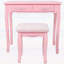 Ensemble de coiffeuse avec miroir et tabouret rembourré Pink Princess, coiffeuse en bois à 4 tiroirs pour chambre de fille, coiffeuse avec beaucoup de rangement