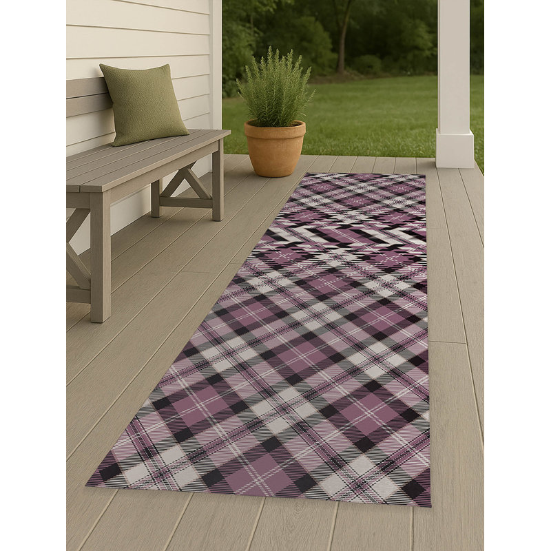 Anthony Plaid Non-Slip Outdoor Rug, Runner 2'6" x 8'