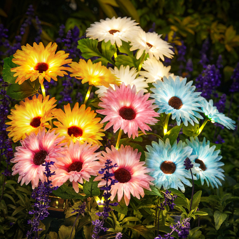 Colorful Solar Daisy Flower Garden Lights, 4 Pack
