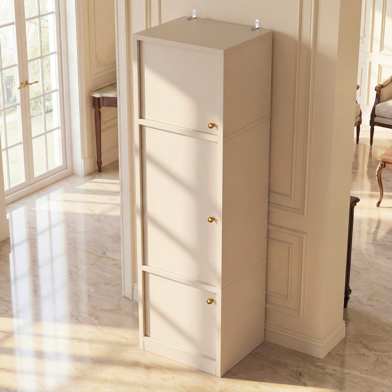Grand garde-manger étroit et étroit avec tablettes réglables, portes et ensemble anti-basculement pour petits espaces, bois de qualité E1