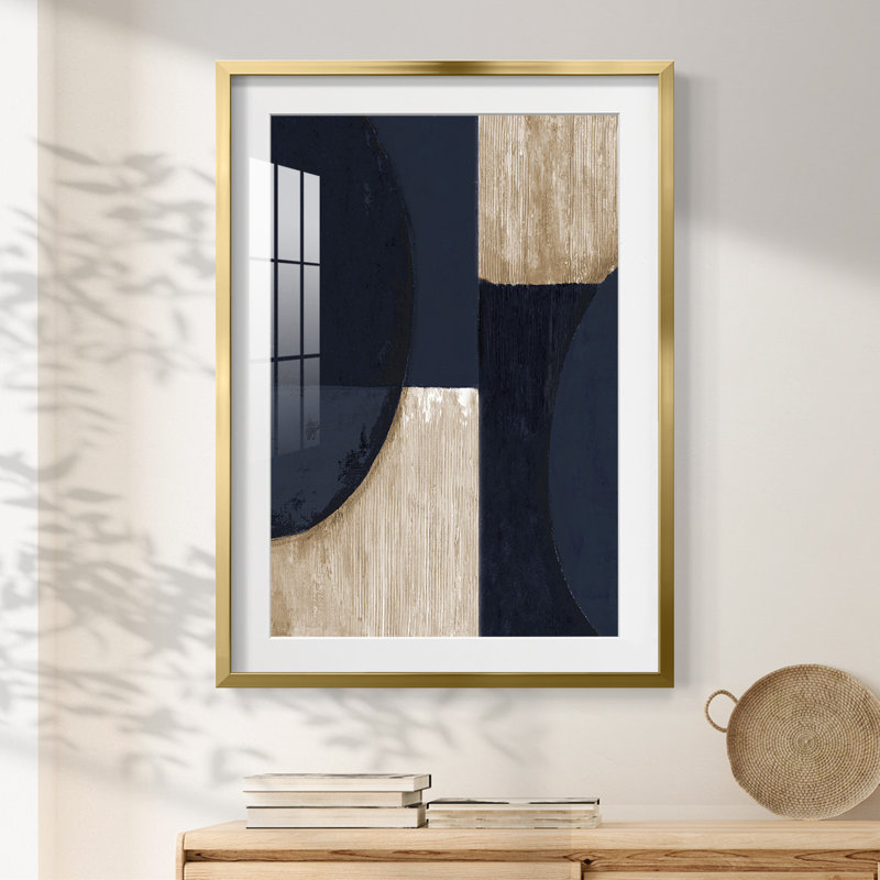 Réflexions bleu marine - imprimé encadré, H 25,5 po x l 17,5 po, Doré
