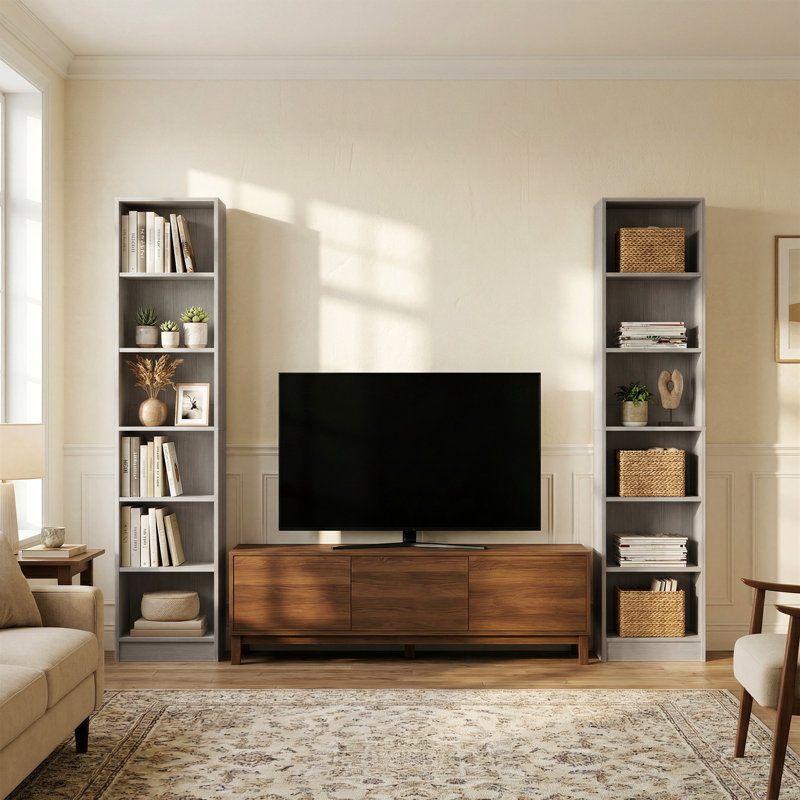 79.7"H 6 Shelf Bookcase With 2 Adjustable Shelves, Gray