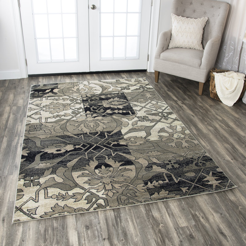 Tapis de zone beige floral Culver, Rectangle 9 pi 3 po x 12 pi 6 po