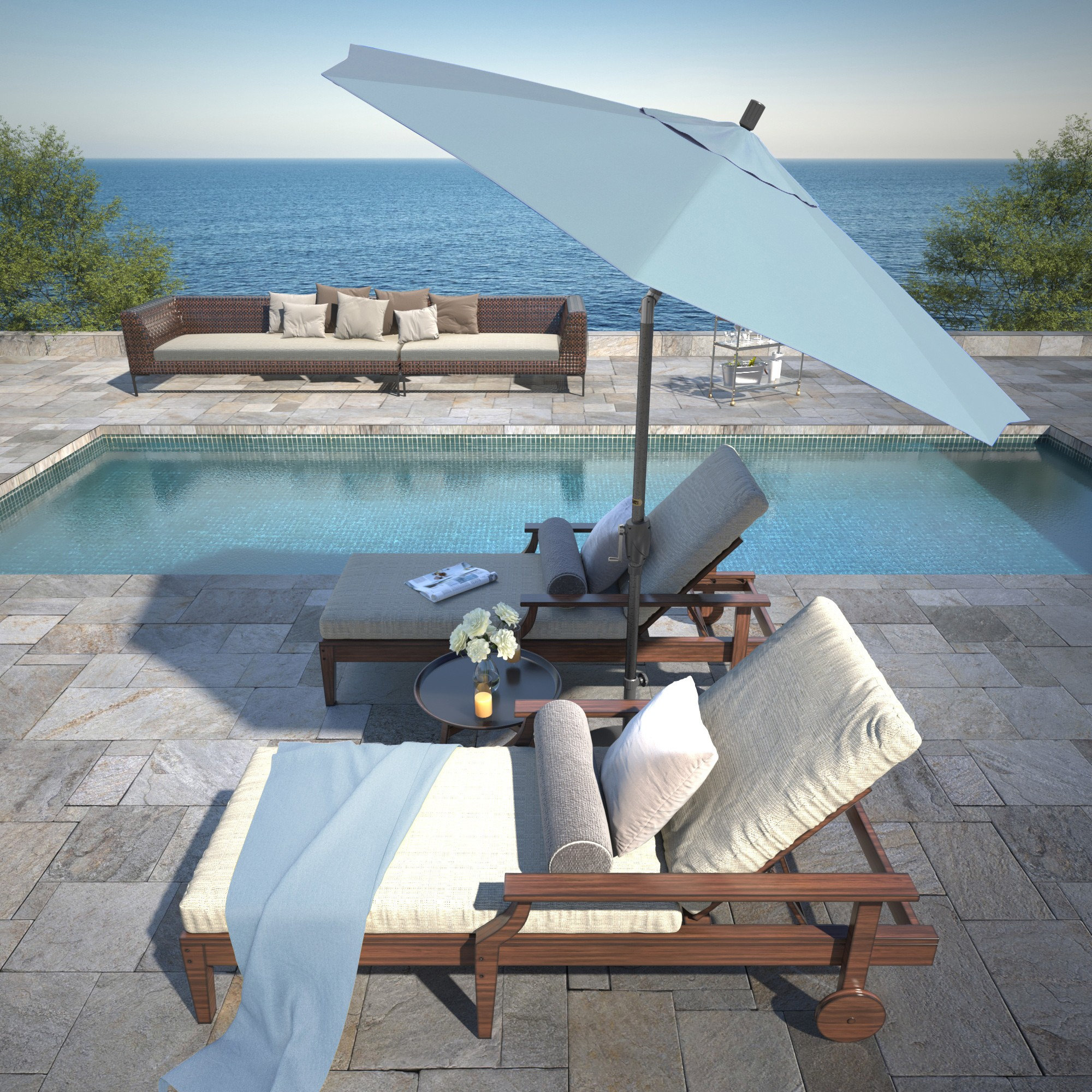 Lexia 90'' Sunbrella® Outdoor Umbrella, Canvas Air Blue Sunbrella® Canvas