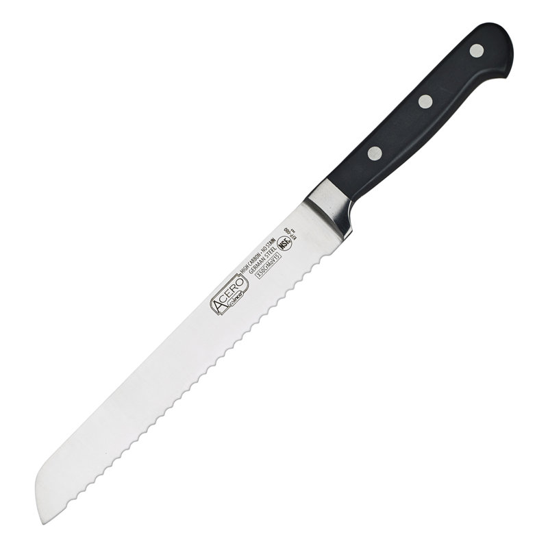Acero 8" Black Handle High Carbon Steel Serrated Bread Knife