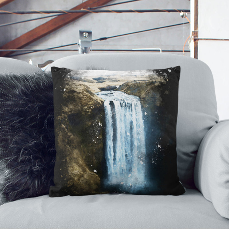 Skogafoss Waterfall Iceland Cushion with Filling, White, 55cm H x 55cm W x 20cm D