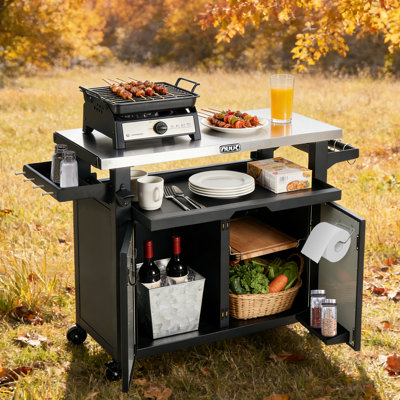 Chariot pour îlot de cuisine 42 po en acier inoxydable avec rangement pour barbecue et four à pizza