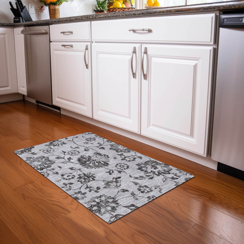 Tapis gris Prisco lavable à la machine de qualité supérieure, Rectangle 1 pi 8 po x 2 pi 6 po
