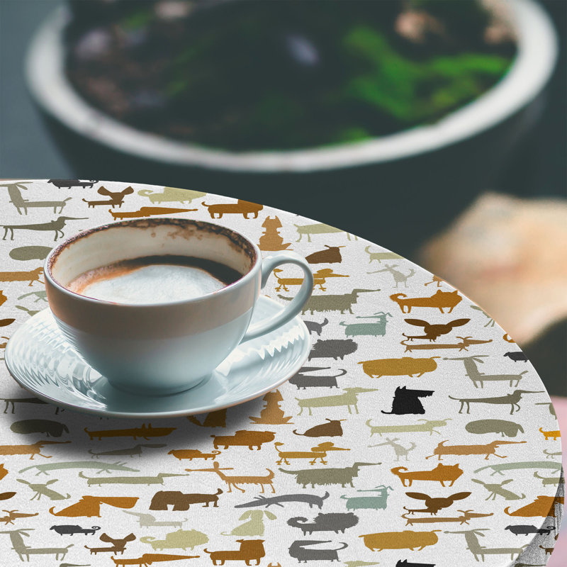 Ebern Designs Puppy Fitted Round Tablecloth Diameter Multicolor