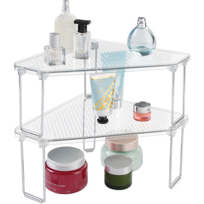 Plastic/Steel Corner Stackable Rack, Storage Organizer Shelf For Bathroom, Vanity, Countertop, Sink, Cabinet, Holds Makeup, Shower Accessories, Ligne Collection - 2 Pack - Clear