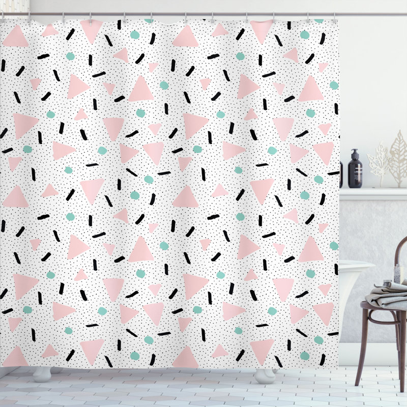 Caine Geometric Shower Curtain with Hooks Included, 69" H x 105" W