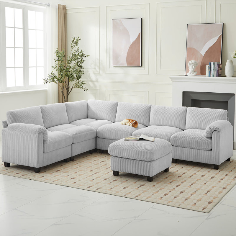 Canapé modulaire 7 pièces en velours côtelé, Gris