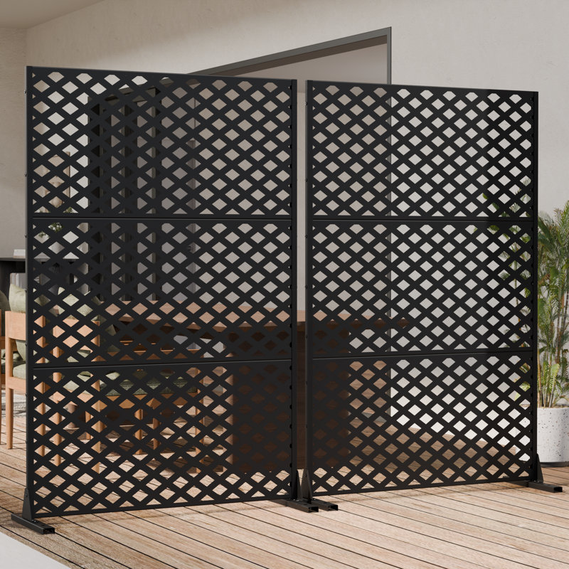H 72 po x l 47 po x P 16 po avec écran d'intimité en métal et panneau de clôture en treillis pour terrasse, Noir