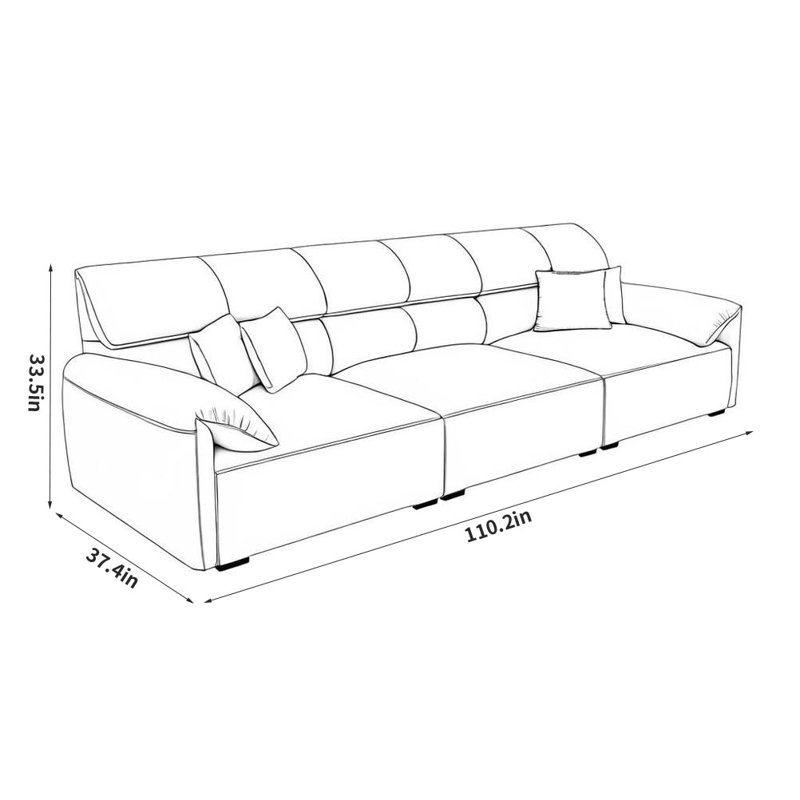 Simple Casual Faux Leather Sofa, 33.5" H x 110.2" W x 37.4" D, 3