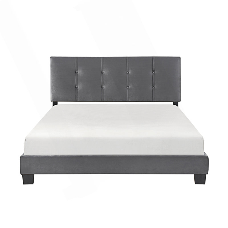 Grand lit plateforme 1pc avec tête de lit tapissier à hauteur réglable, Gris foncé