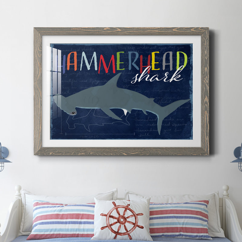 " Hammerhead Shark ", 37.5" H x 27.5" W x 1.5" D, Gray Framed Paper