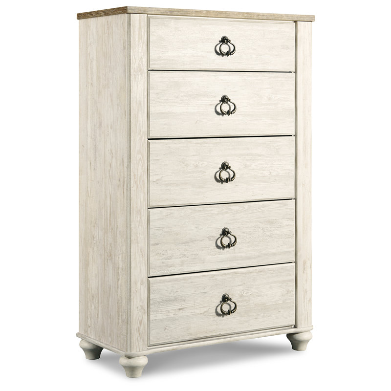Willowton Coastal White and Brown 5-Drawer Chest