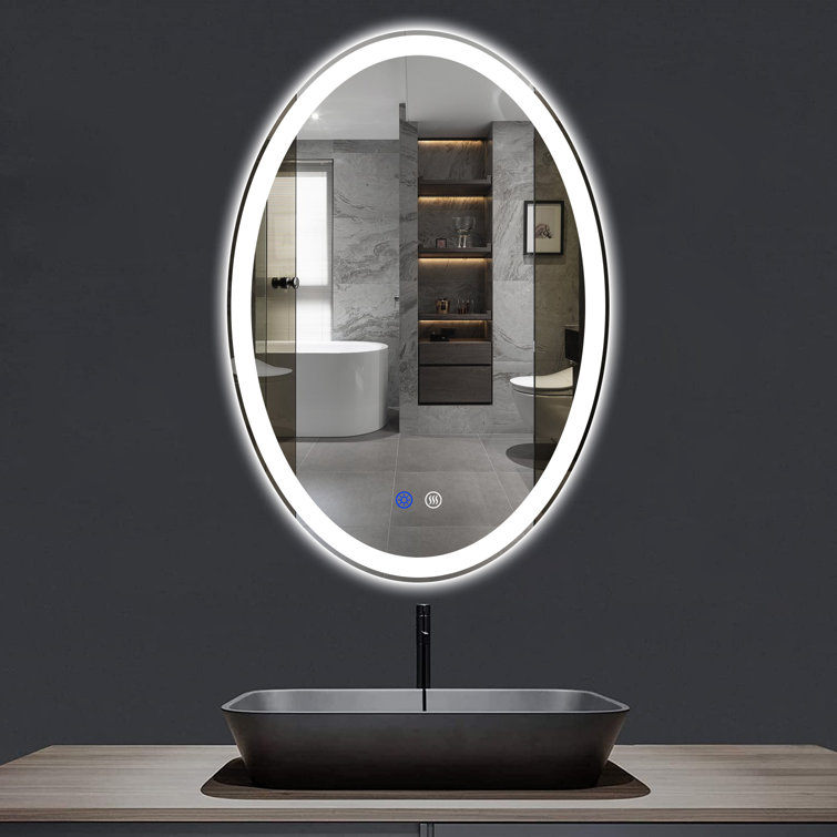 Orren Ellis Round Frameless Lighted Bathroom/Vanity Mirror Dimmable Anti-Fog  Wall Mounted Mirror & Reviews