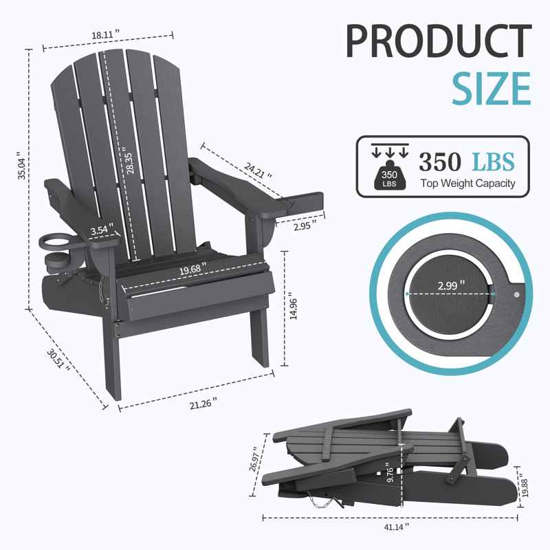 Ensemble de chaises d'extérieur pliables en PEHD Adirondack, Gris