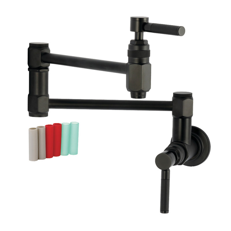 Kingston Brass Kaiser Two-Handle 1-Hole Wall Mount Pot Filler Faucet, Matte Black