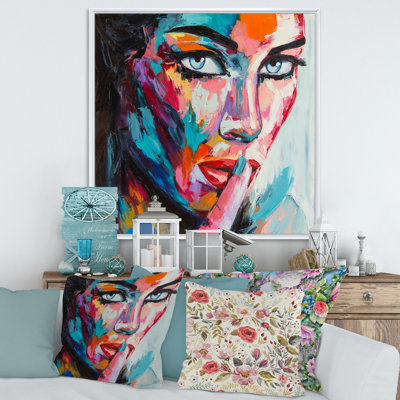 Portrait abstrait d'une jeune femme aux yeux bleus - Peinture sur toile