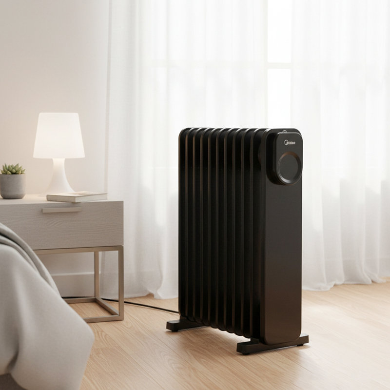 Living And Home 1000 Watt 3412 BTU Electric Radiator Space Heater with Adjustable Thermostat, Black
