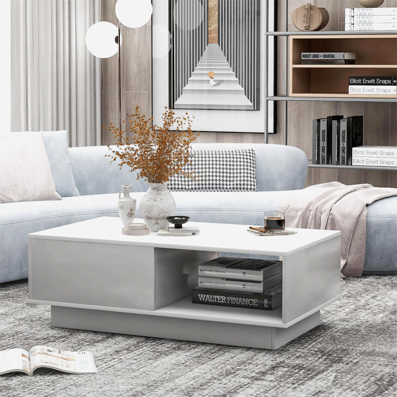 Aunah Pedestal Coffee Table with Storage, White