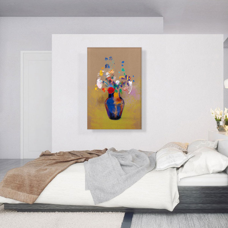 "Fleurs sur fond gris 1916" par Odilon Redon, reproduction d'art sur toile tendue, H 40 po x l 26 po x P 1,5 po