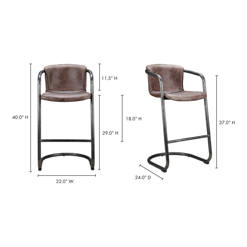 Freeman Bar Stool, Brown Genuine Leather, Bar Stool (29" Seat Height)