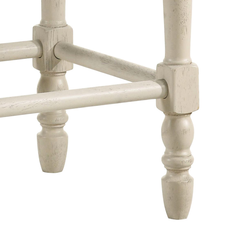 2 tabourets à hauteur de comptoir, brun clair et blanc antique, pieds en bois classiques, revêtement beige confortable pour les îlots de cuisine, tabourets blancs (2), comptoirs de bar confortables en chêne patiné