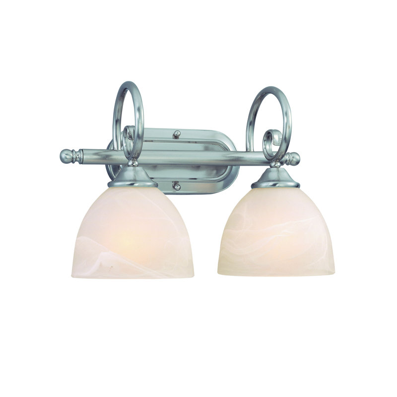 Éclairage pour meuble-lavabo 2 lumières Ora, Nickel Satiné avec Faux Albâtre Blanc