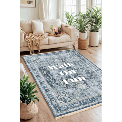 Tapis bleu et ivoire "Walk On Fun"