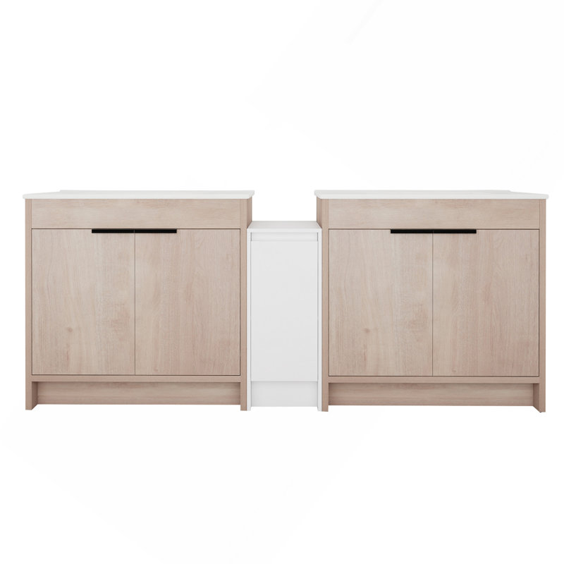 Meuble-lavabo autoportant de 84 pouces avec lavabo en céramique et armoires de rangement, porte à fermeture douce, armoire combinée