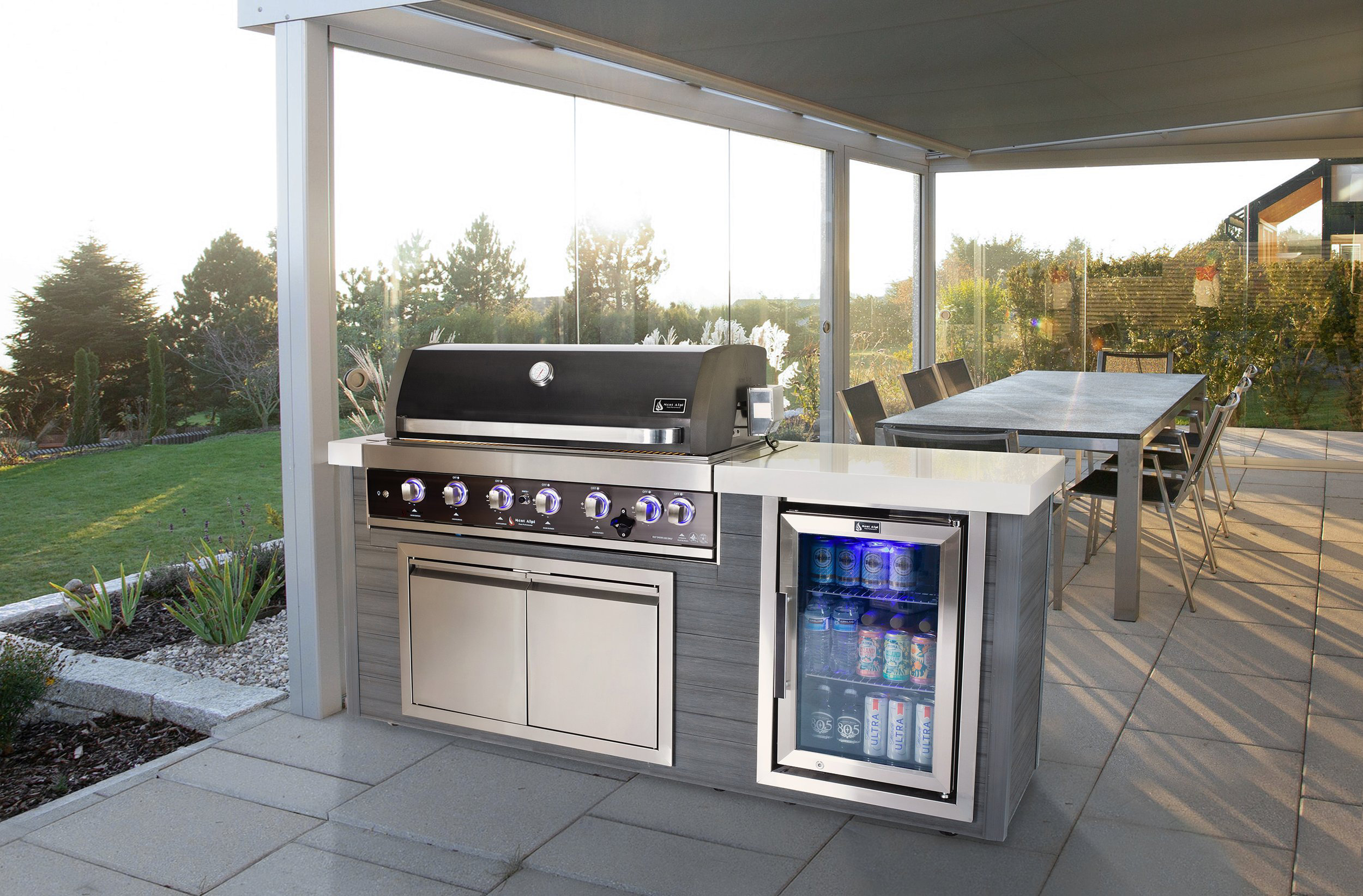 Mont Alpi Artwood Series Stainless Steel Outdoor Kitchen Island Grill + Granite Countertops