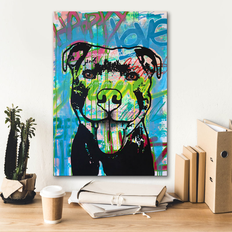 «Happy Love Pitbull» par Dean Russo, H 26 po x l 18 po x P 0,75 po 