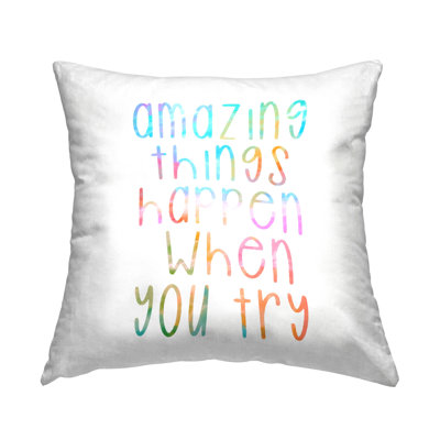 Vibrant Motivational Rainbow Quote Happy Saying Printed Throw Pillow Design By Daphne Polselli