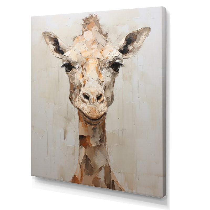Minimalisme, girafe beige sur toile, H 44 po x l 34 po x P 1,5 po, Toile tendue