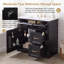 Meuble-lavabo autoportant de 91 cm (36 po) avec lavabo simple, noir, comptoir en céramique et porte d'armoire à fermeture amortie.-134198199